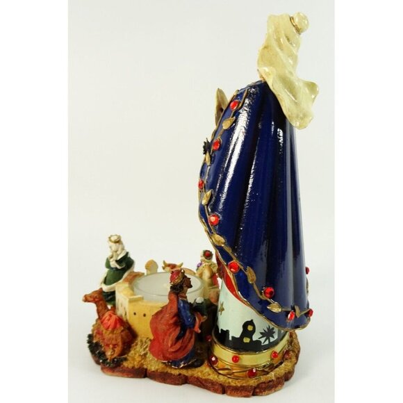 Nativity Statue Candle Holder Metalwork and Resin Virgin Mary Christmas Manger - Picture 10 of 15